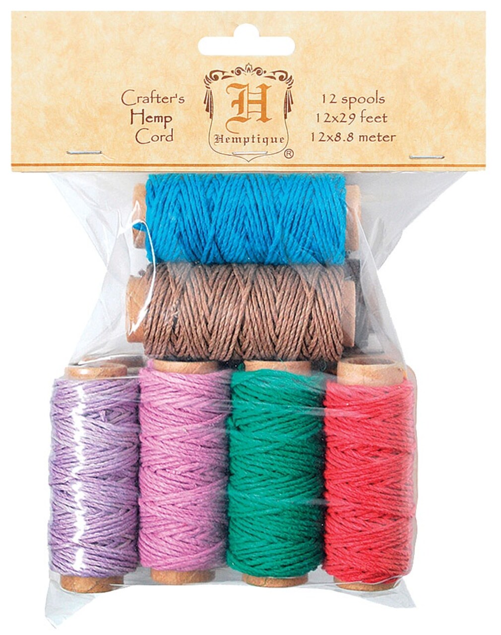 Hemptique Hemp Cord Mini Spools 20lb 29' 12/Pkg-Assorted Colors